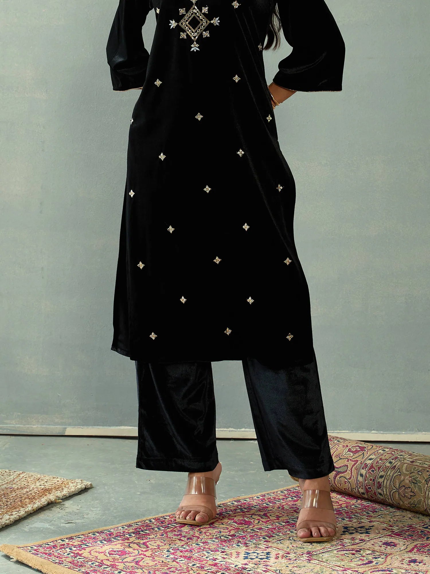 Black Velvet Elasticated Pants | Women's Western Clothing