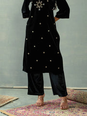 Women Black Velvet Elasticated Pants-SHPANT50948