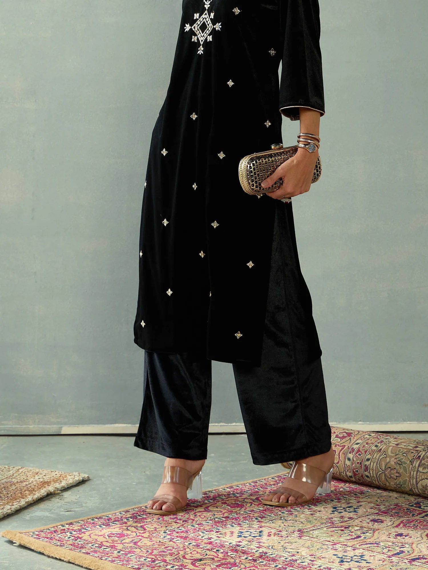 Black Velvet Elasticated Pants | Women's Western Clothing