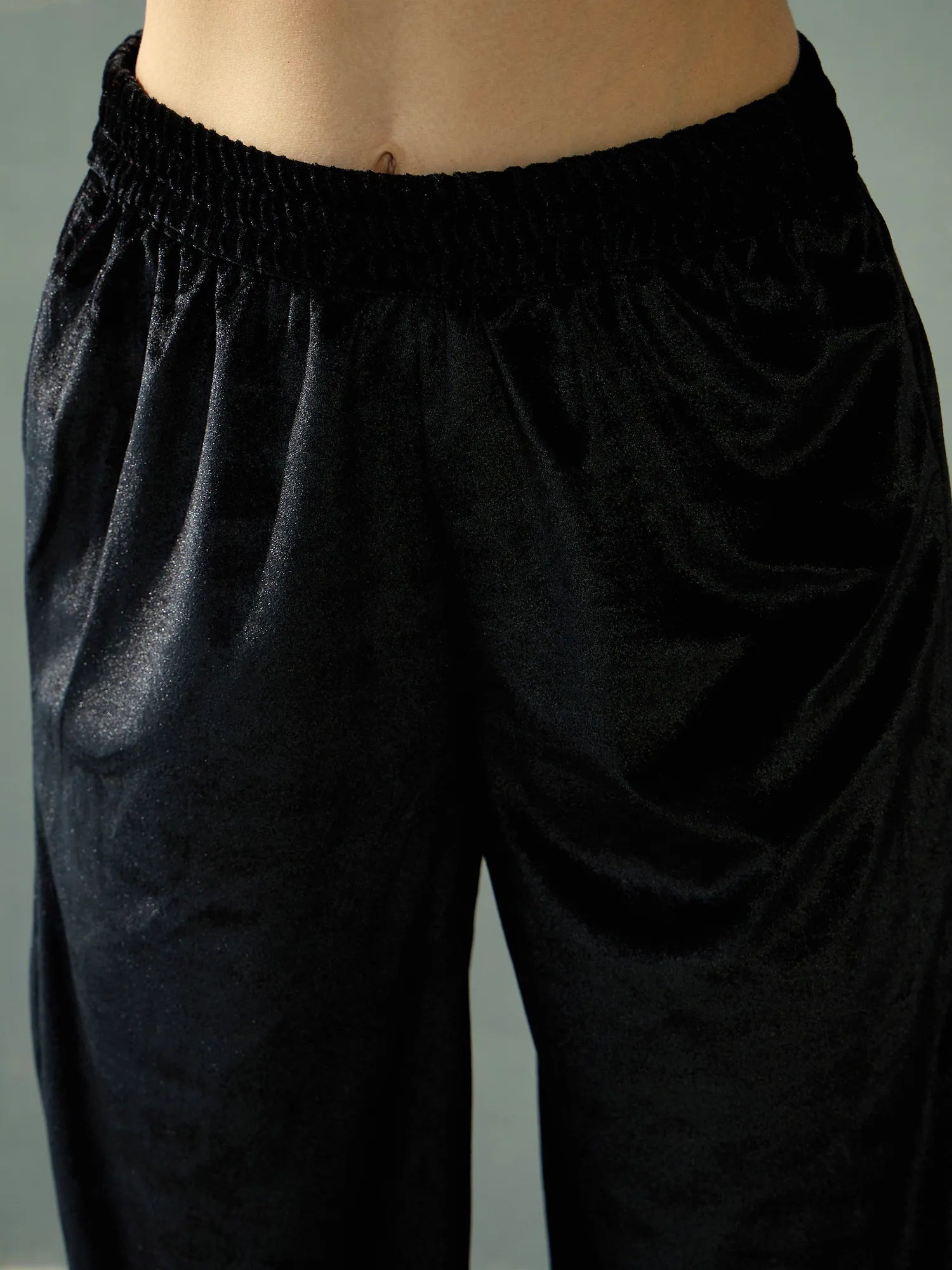 Black Velvet Elasticated Pants | Women's Western Clothing