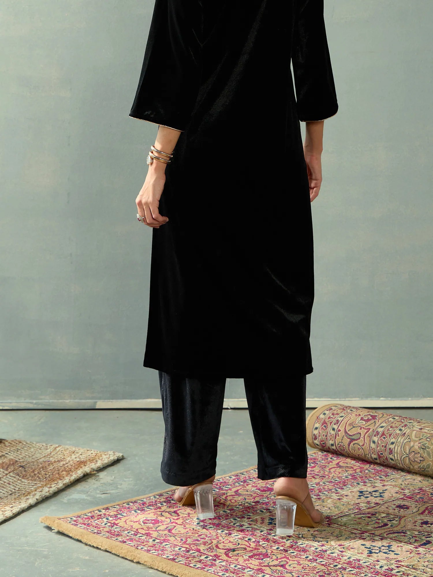 Black Velvet Elasticated Pants | Women's Western Clothing