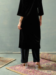 Women Black Velvet Elasticated Pants-SHPANT50948