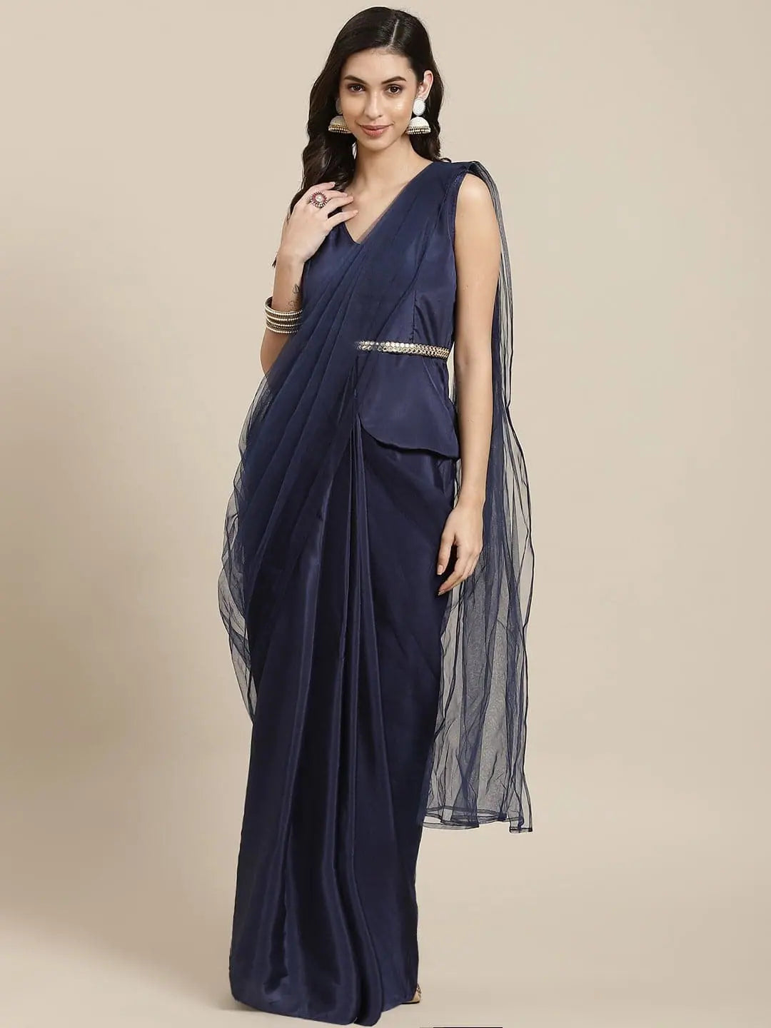 Navy Peplum Saree | Ready to Wear Indian Sarees