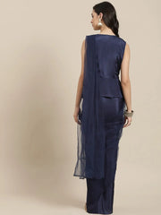 Women Navy Peplum RTW Draped Saree With Belt