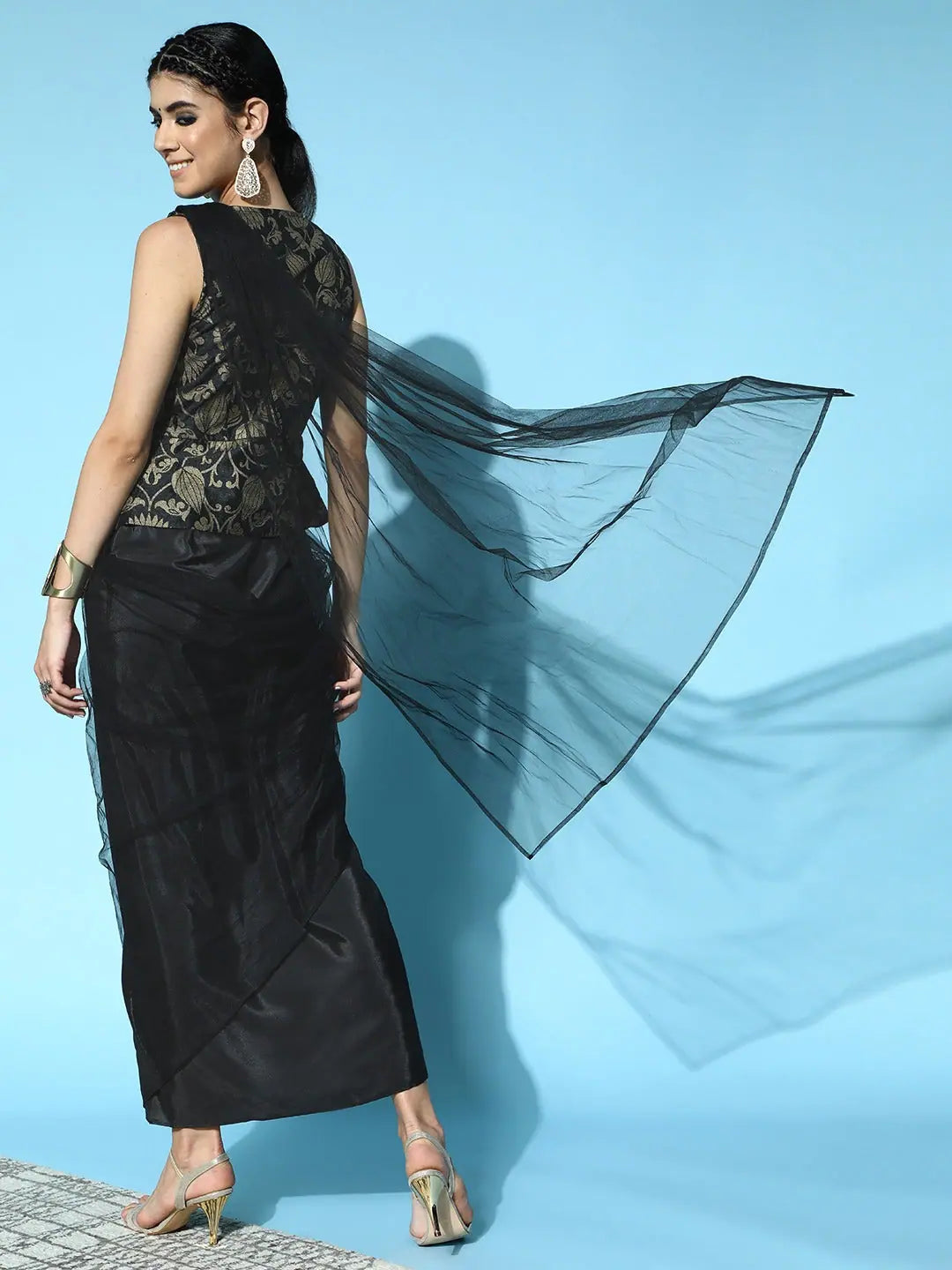 Black Brocade Polyester Saree | Designer Sarees India