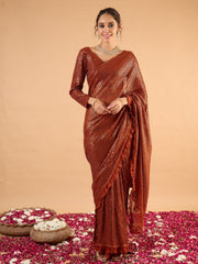 Women Rust Sequins RTW Draped Saree With Unstitched Blouse-SHSAR19050