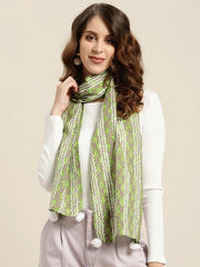 Green Floral & Brown Abstract Print Scarf (Set of 2)