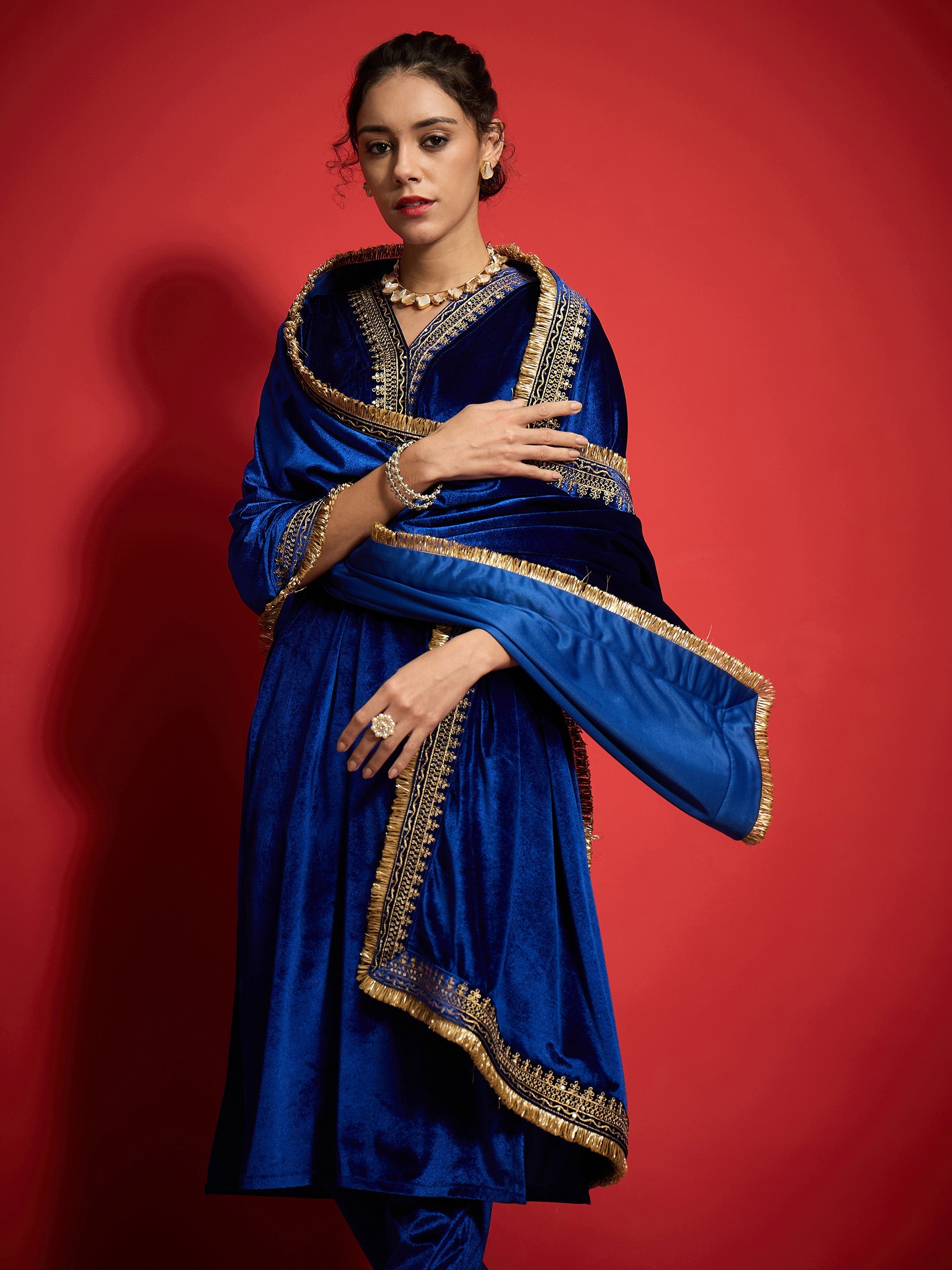Women Royal Blue Embroidered Dushala-SHSCR99077