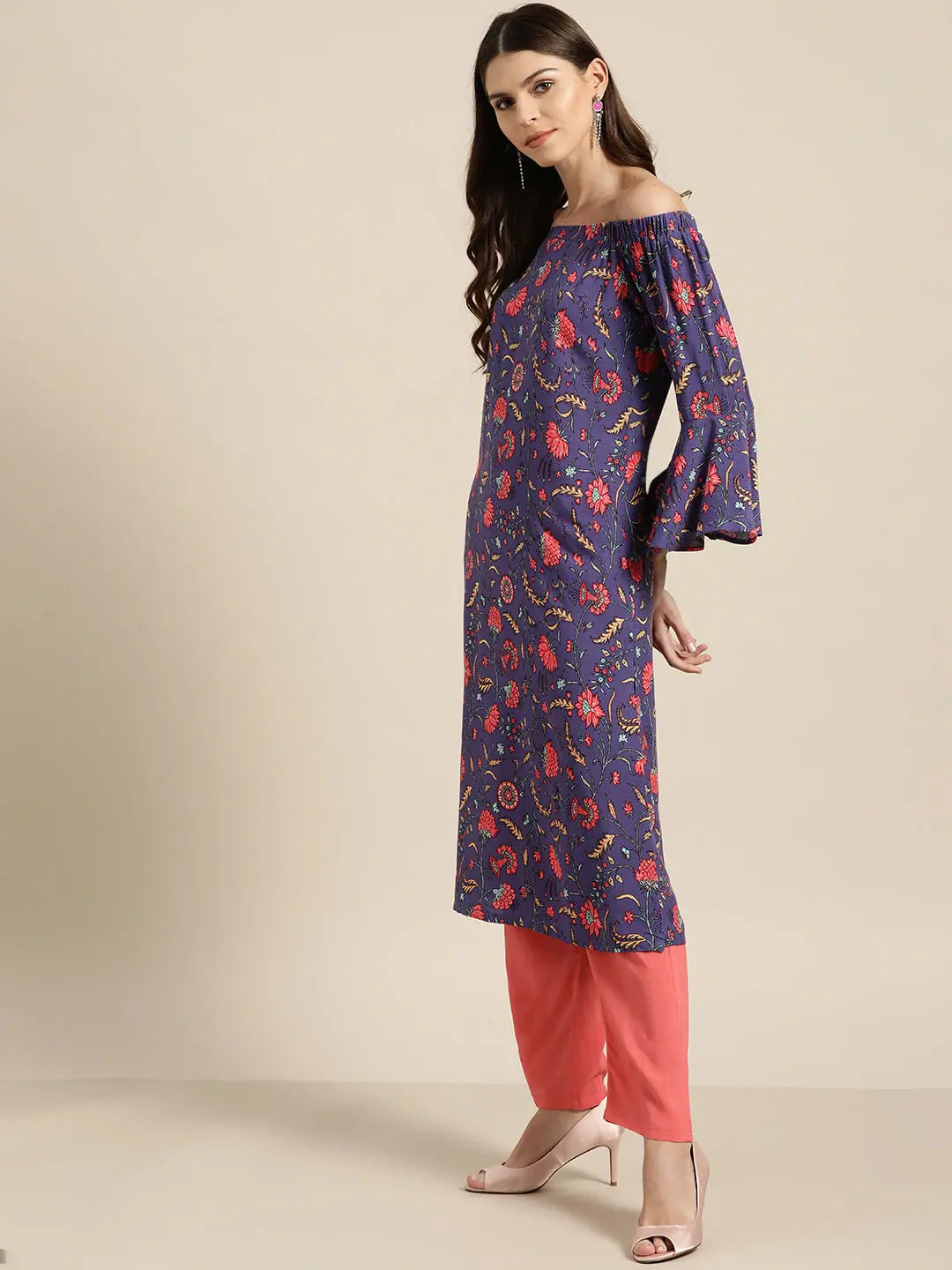 Floral Off Shoulder Kurta Set | Trendy Indian Women's Kurta