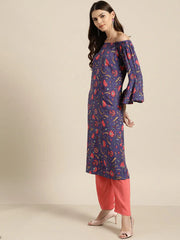 Purple Floral Off Shoulder Kurta with Red Pants