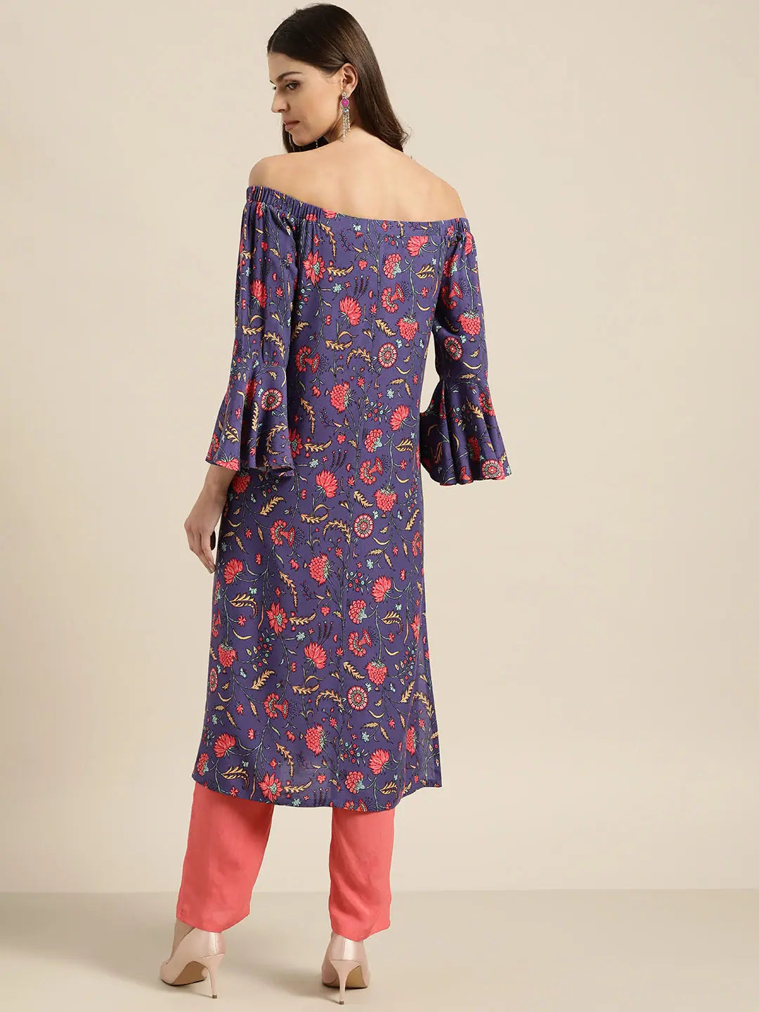 Floral Off Shoulder Kurta Set | Trendy Indian Women's Kurta