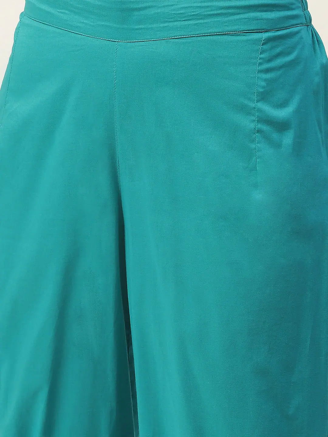 Teal Floral Kurta Sets: Peplum Top with Tulip Pants - Cotton
