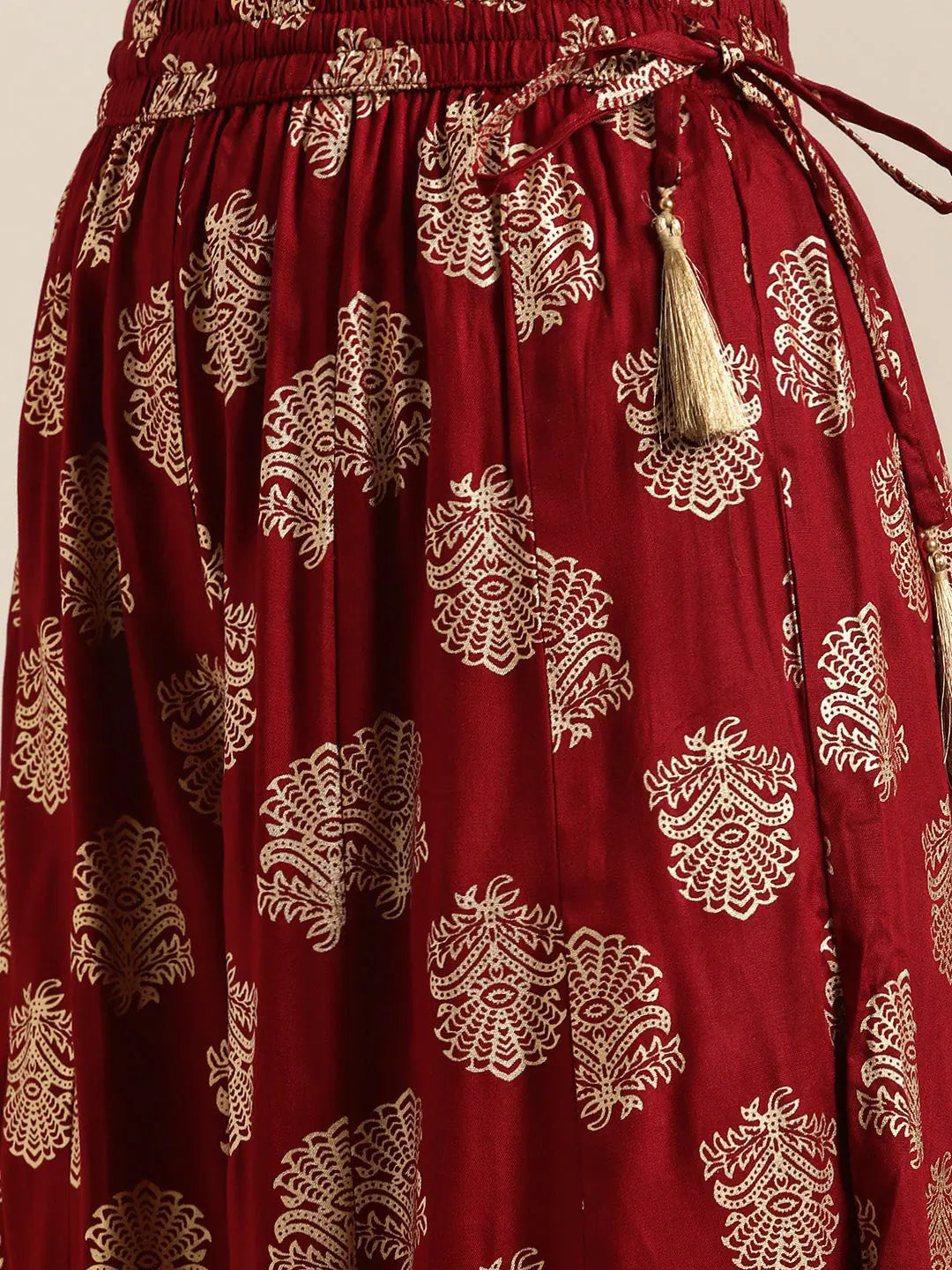 Chic Maroon Tunic Palazzo Set for Women | Foil Printed Rayon