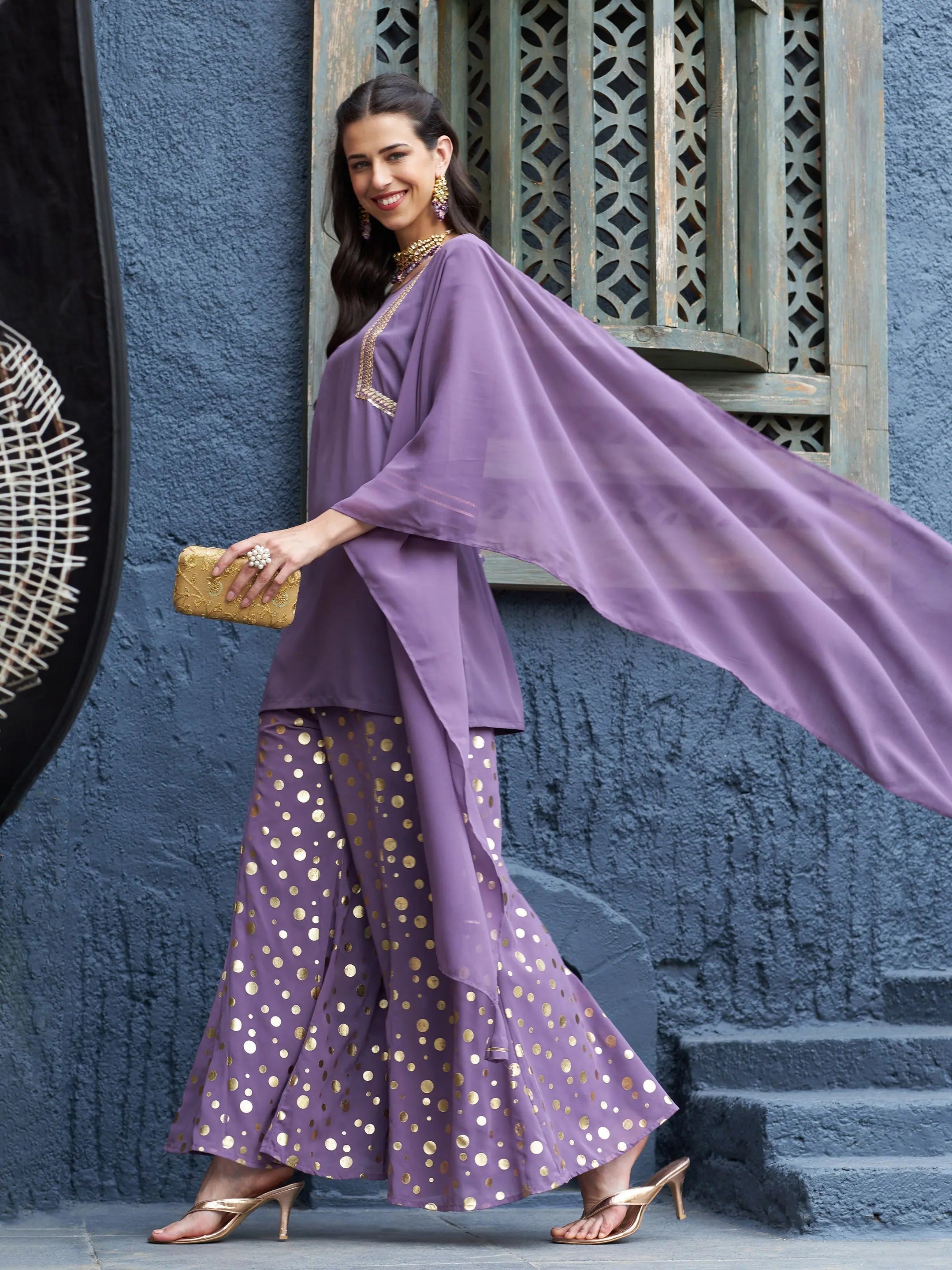 Elegant Purple Kurta and Palazzo Set for Women | Embroidered