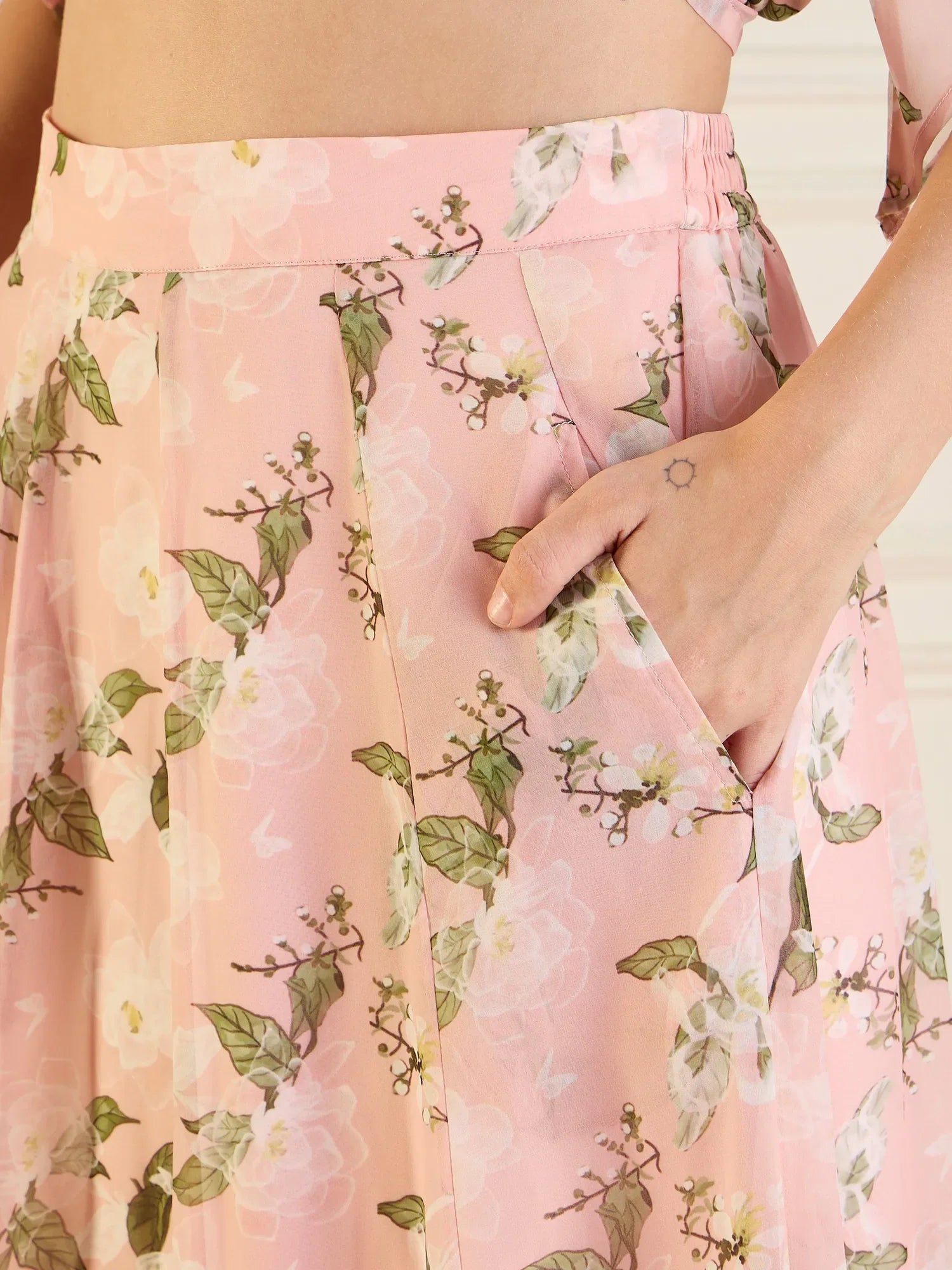 Peach Floral Anarkali Skirt & Peplum Top | Designer Lehenga
