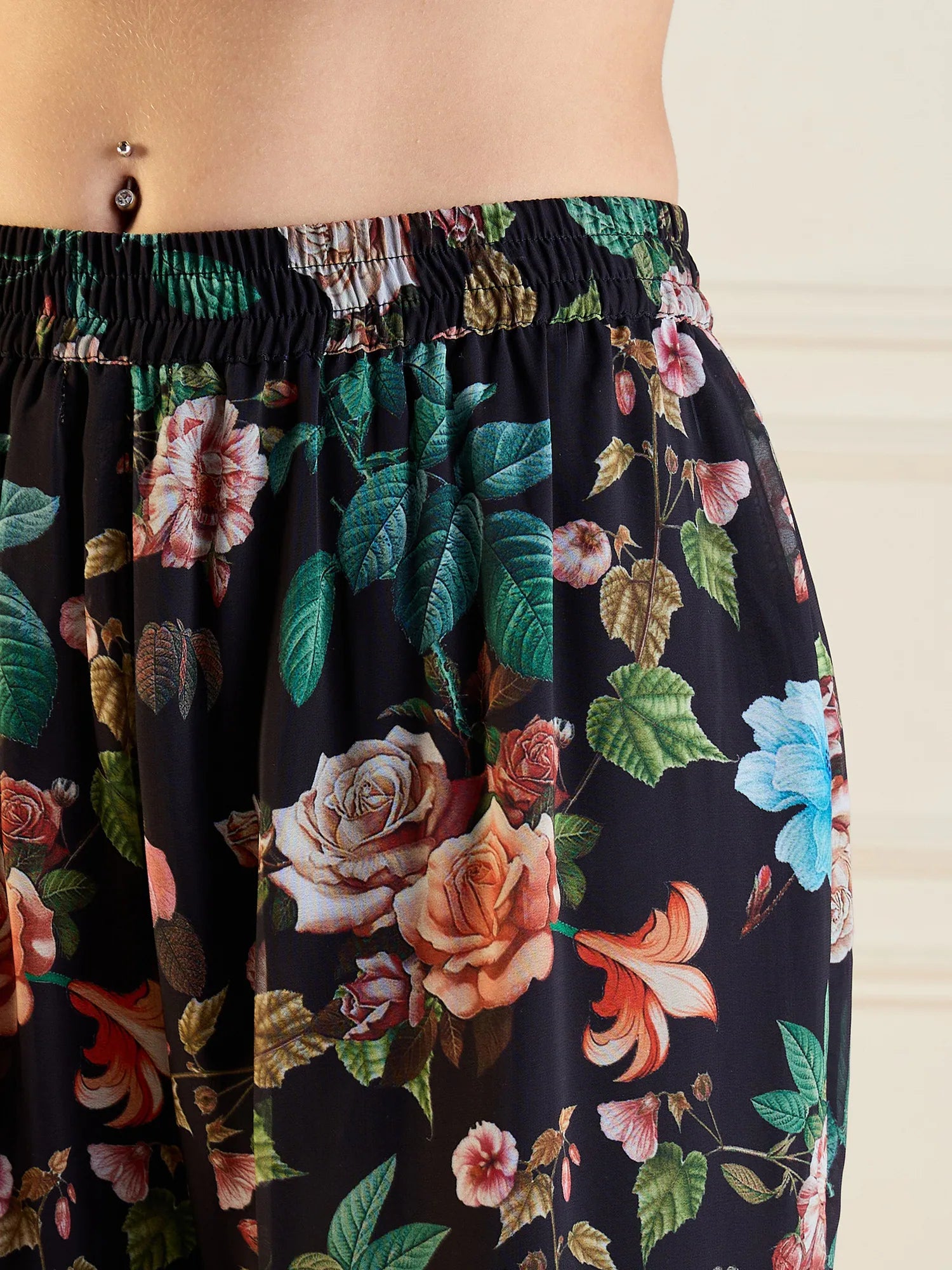 Black Floral Peplum Top & Sharara Pants - Chic Co Ord Sets