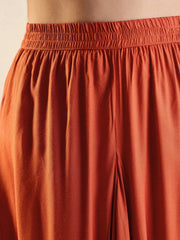 Women Rust Rayon Embroidered Short Kurta With Dhoti Skirt-SHSET95939