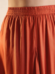 Women Rust Rayon Embroidered Short Kurta With Dhoti Skirt-SHSET95939