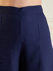 Women Navy Floral Peplum Top With Flared Pants-SHSET95940