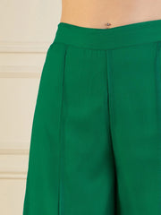 Women Green Printed Cape With Flared Pants & Crop Top-SHSET95943