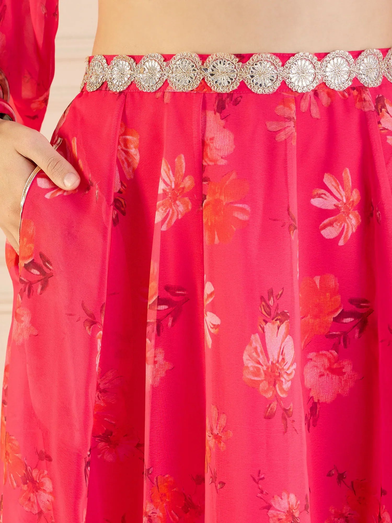 Fuchsia Floral Lehenga Choli Anarkali Skirt Crop Top-Designer ...