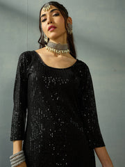Women Black Sequence Short Kurta With Sharara Pants-SHSET96044
