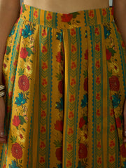 Women Mustard Floral Wrap Anarkali Kurta With Straight Pants-SHSET96049