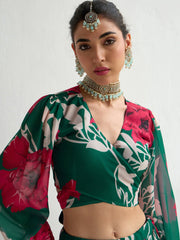 Women Green & Red Floral Wrap Top With Anarkali Skirt-SHSET96055