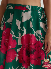 Women Green & Red Floral Wrap Top With Anarkali Skirt-SHSET96055