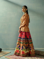 Women Mustard Multi Floral Blazer Top With Anarkali Skirt-SHSET96058