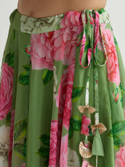 Women Green Floral Crop Top With Anarkali Skirt-SHSET96063