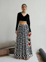 Women Black Velvet Crop Top With Anarkali Skirt-SHSET96065