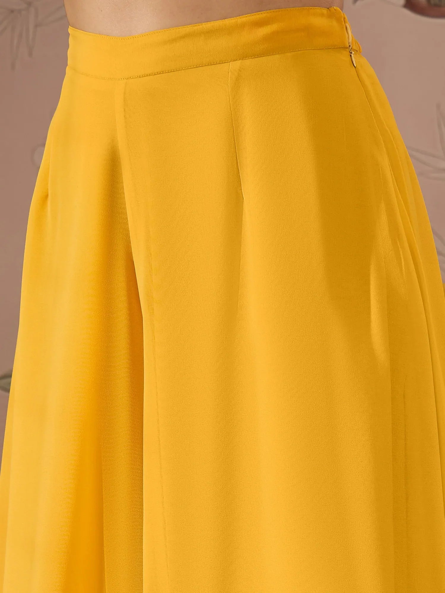 Yellow Sequin Women's Indian Kurta Sets With Flared Pants