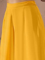 Women Yellow Sequins Peplum Top with Flared Pants-SHSET96071