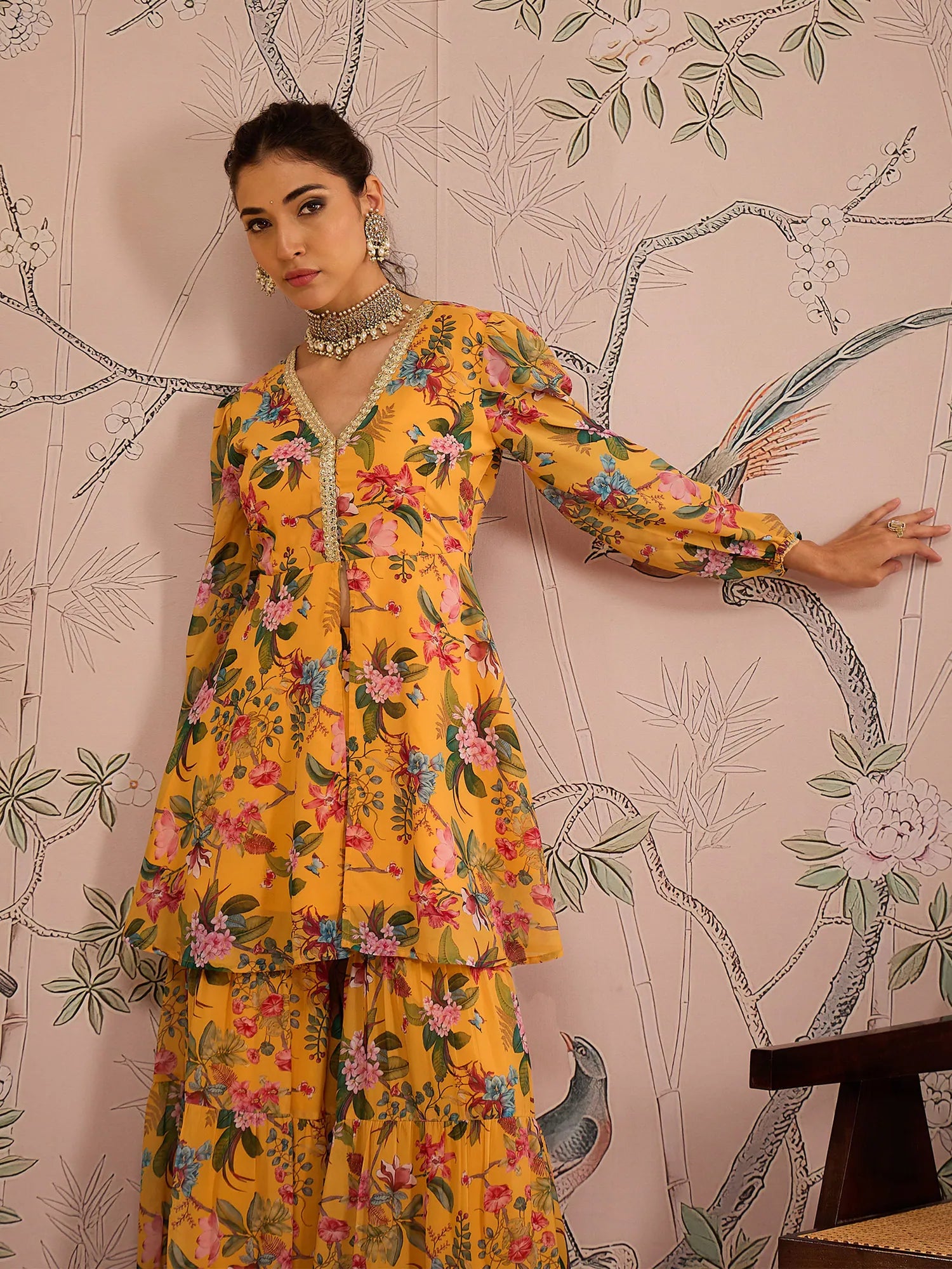 Yellow Floral Sharara Set for Women | Designer Sharara Suits