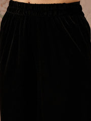 Women Black Velvet Embroidered Short Kurta With Straight Pants-SHSET96081