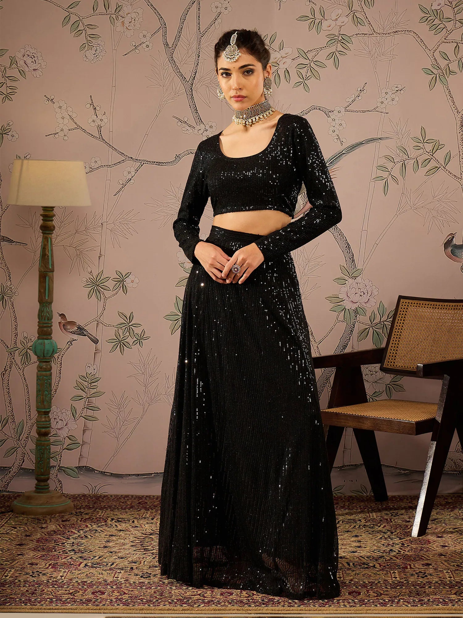 Black Sequin Lehenga Choli - Women's Party Wear Lehenga