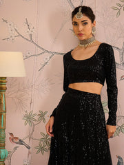 Women Black Sequins Crop Top With Anarkali Skirt-SHSET96082