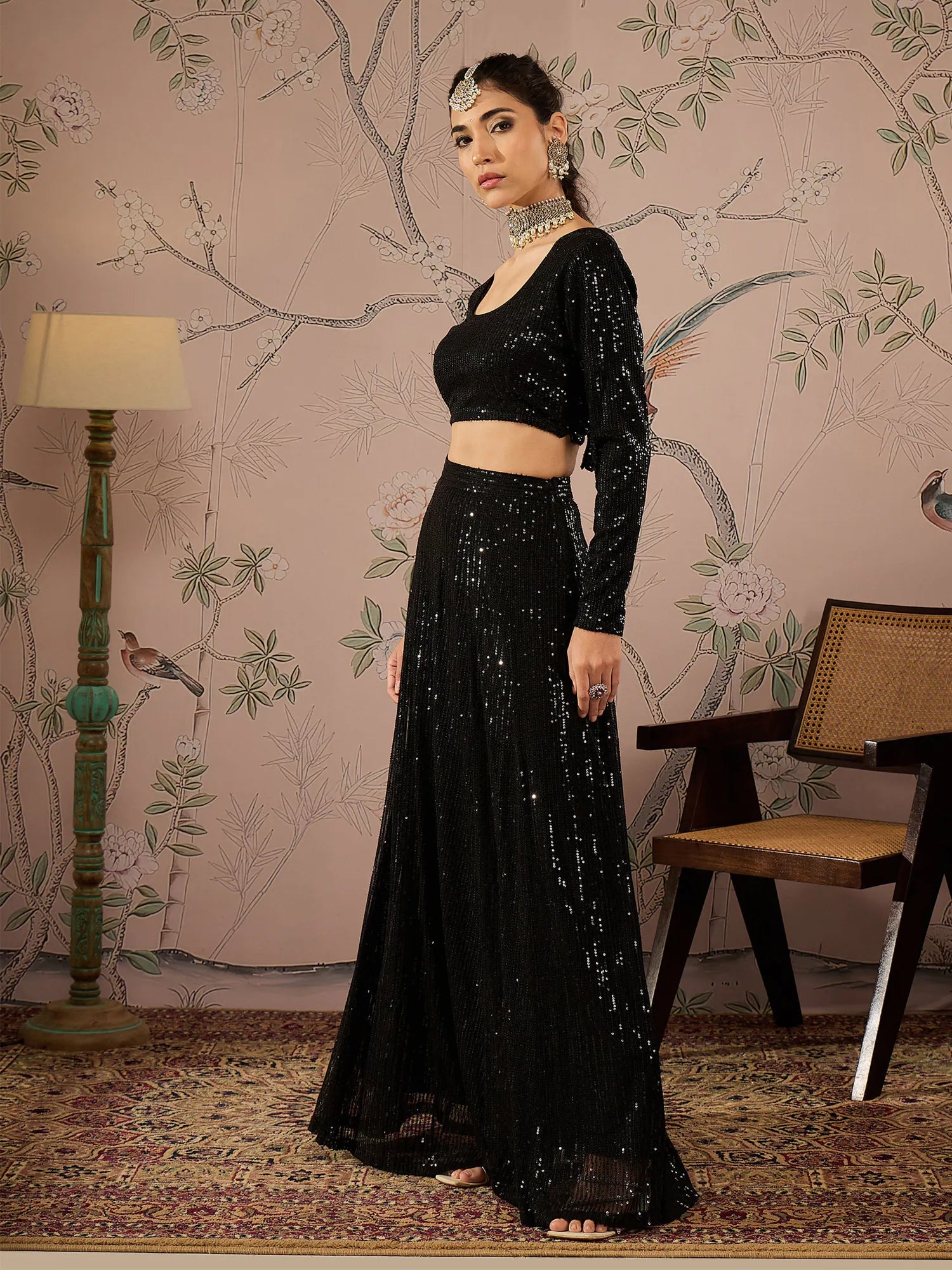 Black Sequin Lehenga Choli - Women's Party Wear Lehenga