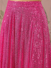 Women Fuchsia Sequins Crop Top With Anarkali Skirt-SHSET96083