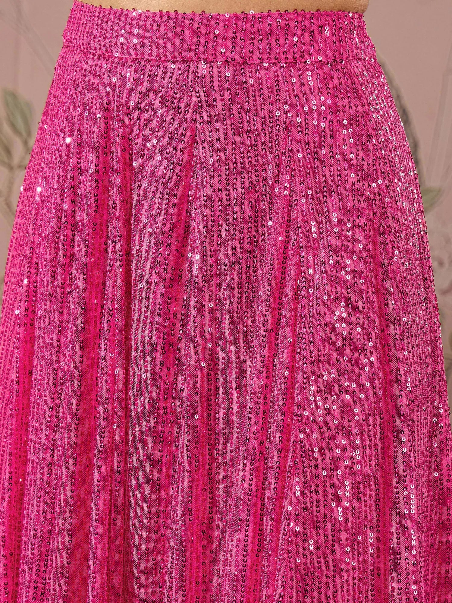 Fuchsia Sequin Lehenga Choli - Women's Wedding Lehenga Set