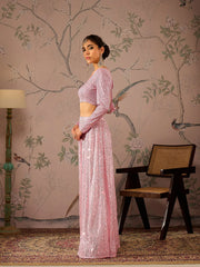 Women Pink Sequins Crop Top With Anarkali Skirt-SHSET96084