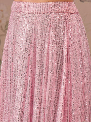 Women Pink Sequins Crop Top With Anarkali Skirt-SHSET96084