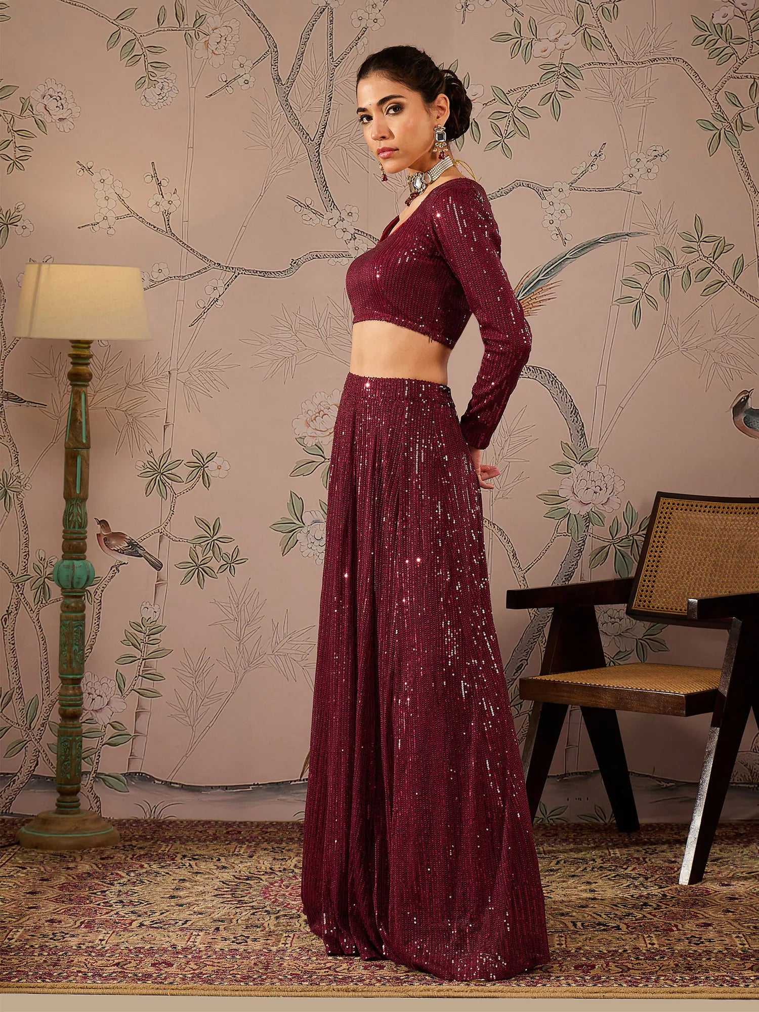 Maroon Sequin Lehenga Choli - Designer Lehenga For Women