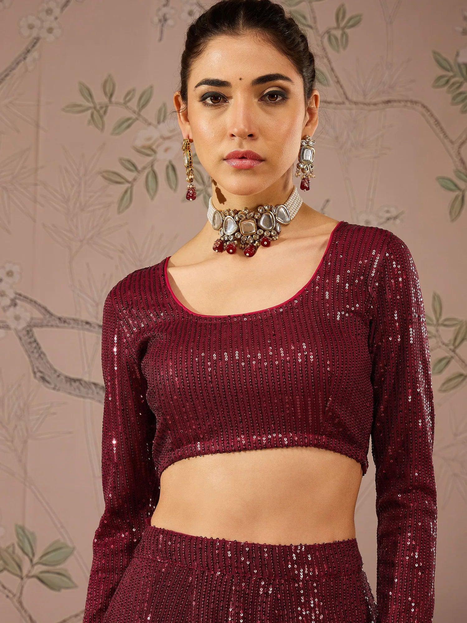 Maroon Sequin Lehenga Choli - Designer Lehenga For Women
