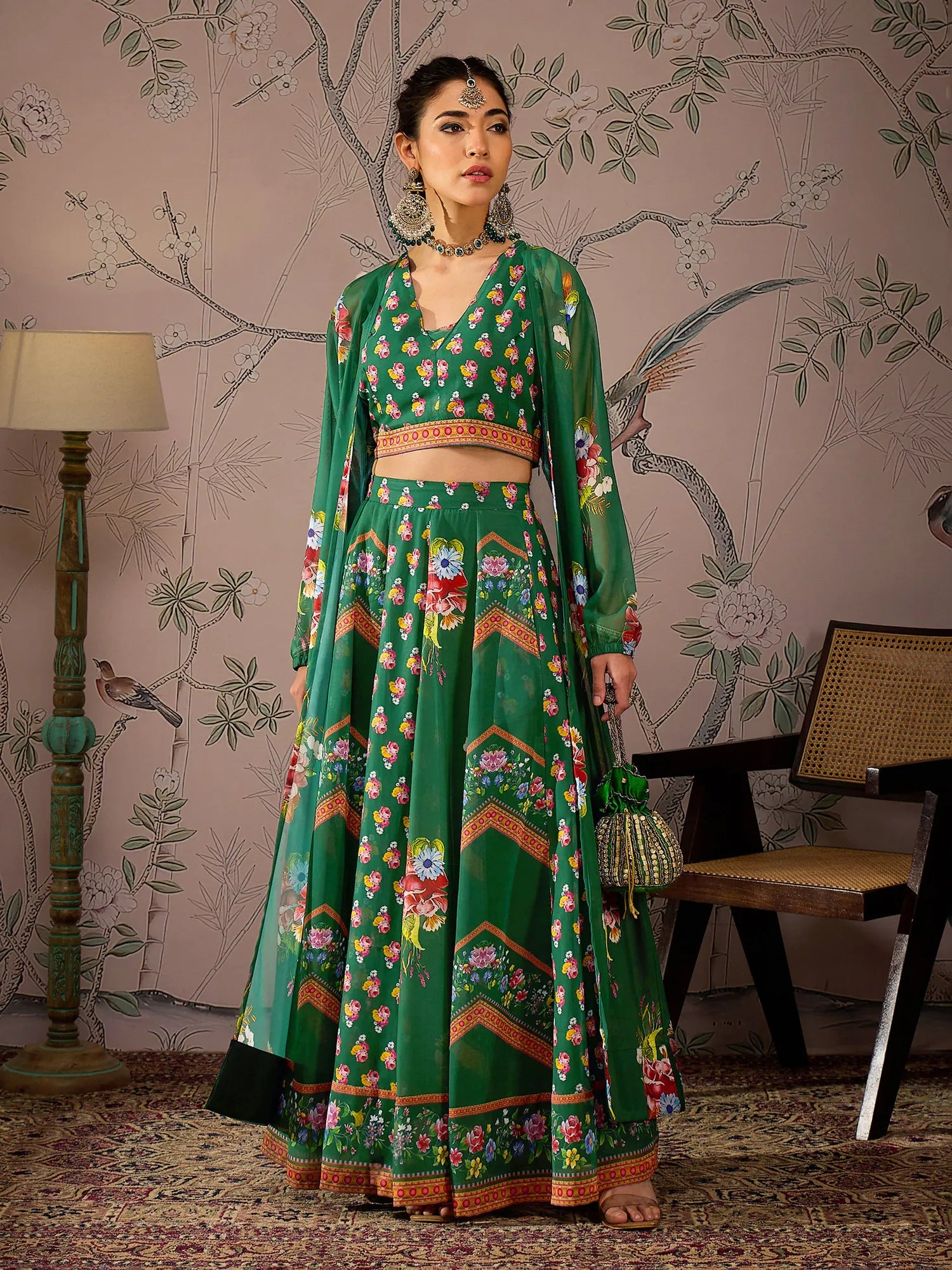 Floral Lehenga Choli Set - Women's Designer Ethnic Lehenga