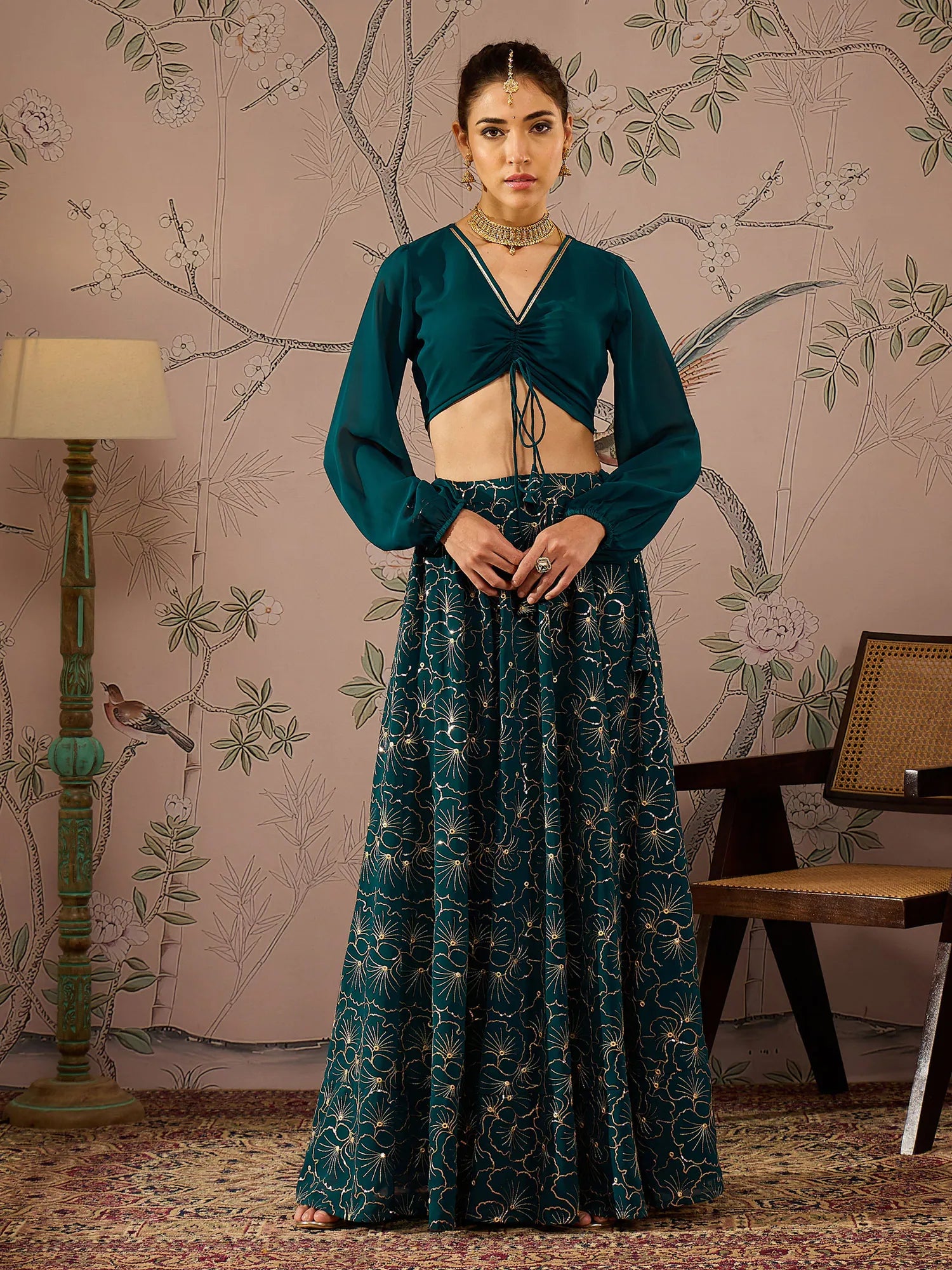 Teal Sequin Skirt Set | Women's Designer Lehenga Choli Online