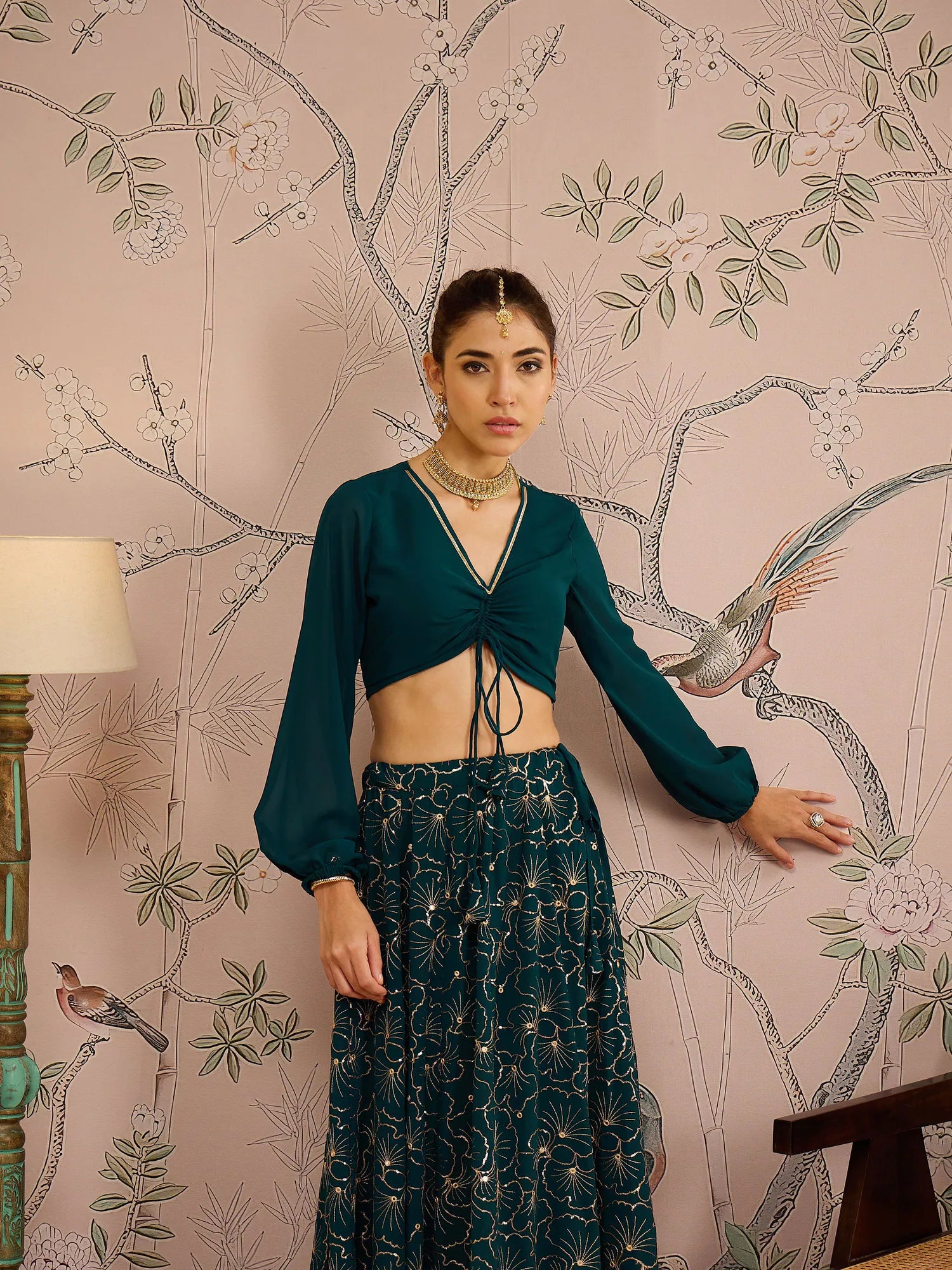 Teal Sequin Skirt Set | Women's Designer Lehenga Choli Online