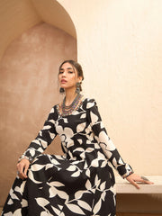 Women Black Floral Anarkali Kurta With Pencil Pants-SHSET96164