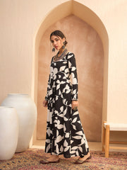 Women Black Floral Anarkali Kurta With Pencil Pants-SHSET96164